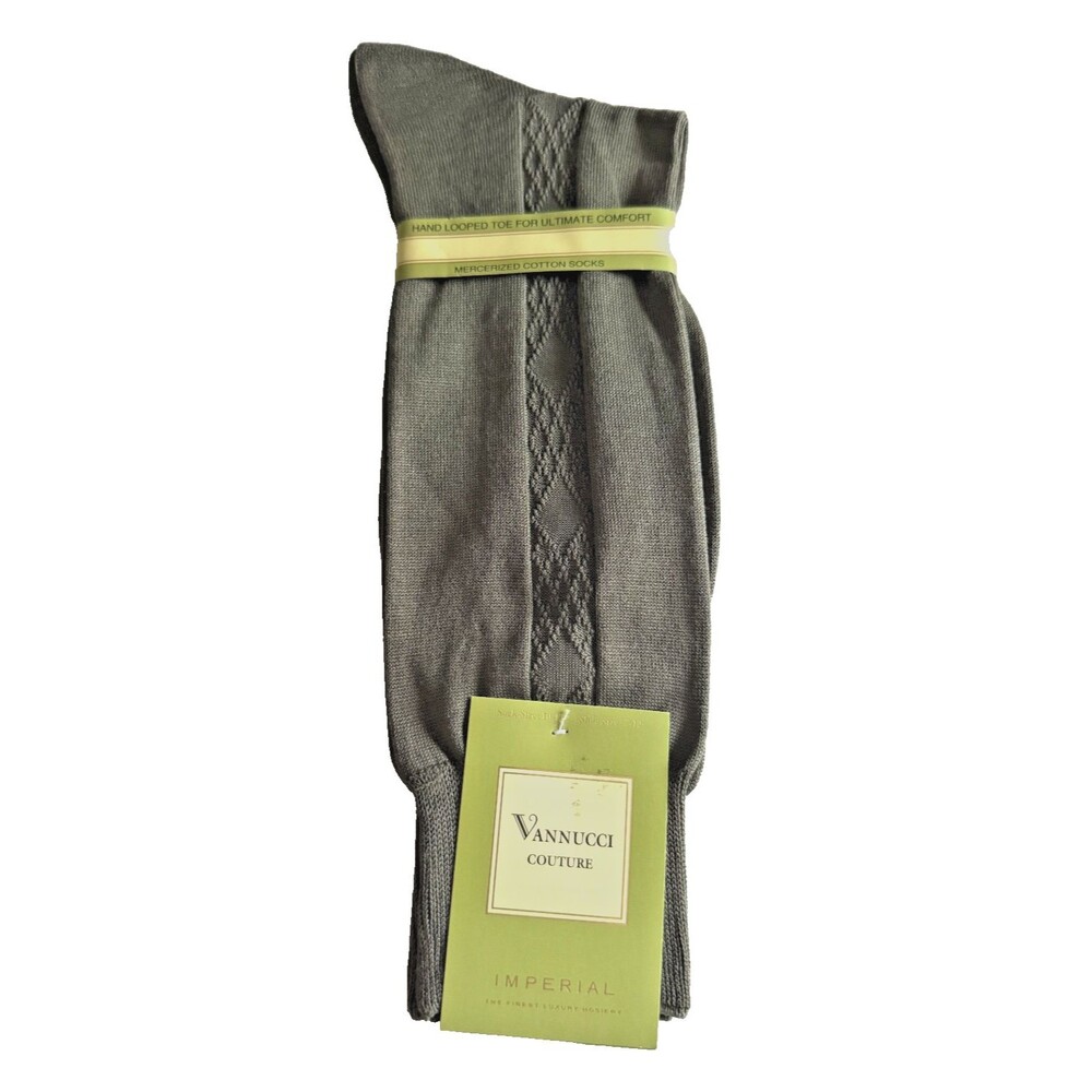 Vannucci Designer Dress Socks Mens Olive Green Side Diamond Cotton Blend1 0-13